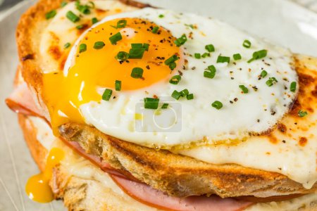 French Croque Madame Sandwich with Ham and Egg