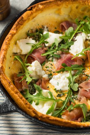 Healthy Homemade Savory Dutch Baby Pancake with Prosciutto and Burrata