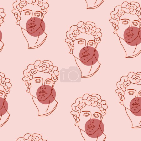Illustration for Vector seamless pattern with statue of David with color accent. Museum pattern. Vector illustration. David statue with chewing gum. - Royalty Free Image