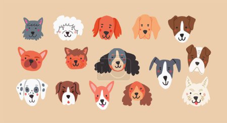 Ilustración de 16 Dog Breeds Best Icons Set. Vector illustration - Imagen libre de derechos
