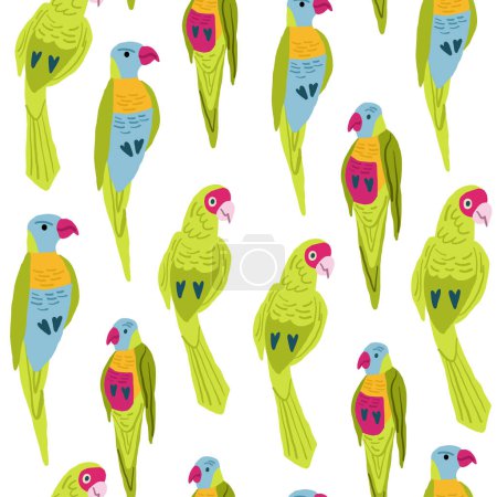 Illustration for Eclectus parrot vector seamless pattern on white. Exotic bird pattern. Vector illustration - Royalty Free Image