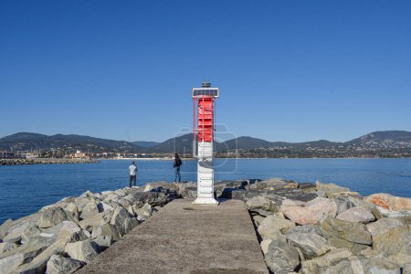 Photo for Breakwater port Cogolin winter day with mountain view yacht dock - Royalty Free Image