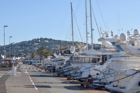 Photo for Port Cogolin yachts path along docks - Royalty Free Image