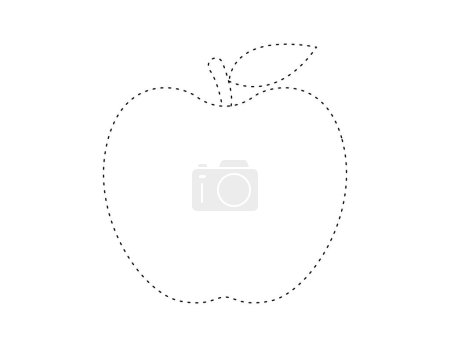 Téléchargez les illustrations : Contour en pointillés de pomme pour le modèle de livre à colorier, feuille de calcul d'illustration de pomme pour enfants imprimable - en licence libre de droit