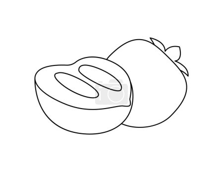 Téléchargez les illustrations : Contour de fruit persimmon pour le modèle de livre à colorier, feuille de calcul d'illustration persimmon pour enfants imprimable - en licence libre de droit