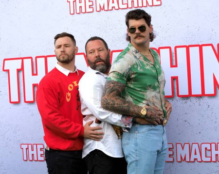 Photo for LOS ANGELES - MAY 25:  William Compton, Bert Kreischer, Taylor Lewan at The Machine Premiere at the Village Theater on May 25, 2023 in Westwood, CA - Royalty Free Image