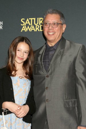 Photo for LOS ANGELES - FEB 4:  Dean Devlin, daughter at the 2024 Saturn Awards at the Burbank Convention Center on February 4, 2024 in Burbank, CA - Royalty Free Image