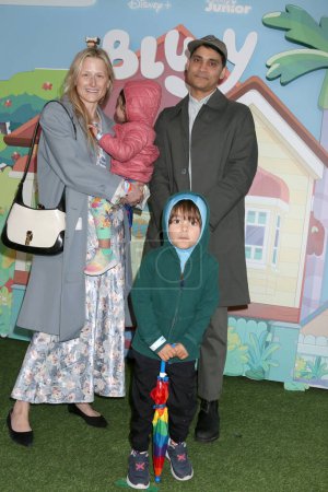 Photo for LOS ANGELES, USA - APRIL 13:  Mamie Gummer, daughter, Mehar Sethi, Harrison Sethi at the Bluey "The Sign" Movie Premiere at the Disney Studios on April 13, 2024 in Burbank, CA - Royalty Free Image