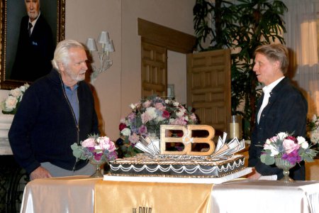 Photo for LOS ANGELES, USA - APRIL 26:  John McCook, Bradley Bell at the on set Celebration of The Bold and the Beautiful 2024 Emmy Nominations at the Bold and Beutiful Set at Television City on April 26, 2024 in Los Angeles, CA - Royalty Free Image