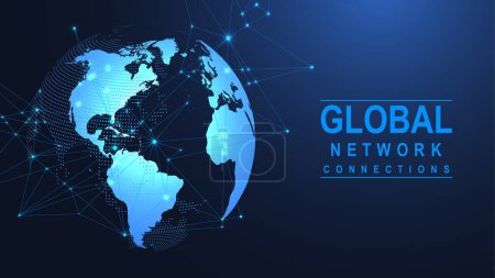 Illustration for Global network connection concept. Big data visualization. Social network communication in the global computer networks. Internet technology. Business. Science. Vector illustration. - Royalty Free Image