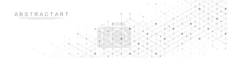 Ilustración de vectores de tecnología moderna con cuadrícula. Tecnología banner plantilla cubos textura. Abstracción geométrica digital con líneas y puntos.
