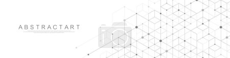 Modern technology vector illustration with square grid. Technology banner template cubes texture. Digital geometric abstraction with lines and dots.