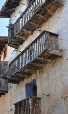 Photo for Old traditional facade with wooden balconies in Spain - Royalty Free Image