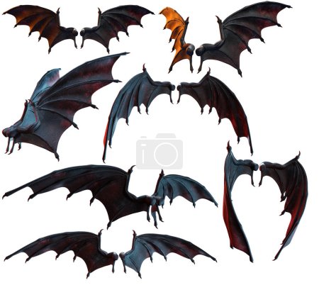 Photo pour Démon fantasme ou ailes diaboliques, ailes de chauve-souris ou ailes de dragon dans différentes poses - image libre de droit