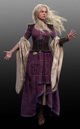 Photo for Fantasy Medieval Woman with Blonde Hair in Long Vintage Dress, Mage - Royalty Free Image