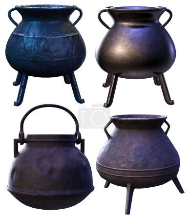 Photo for 3D Witch Cauldron, Multiple Pots or Cauldrons for Halloween - Royalty Free Image