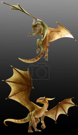 Téléchargez les photos : Dragon fantastique avec cornes et ailes, créature conte de fées - en image libre de droit