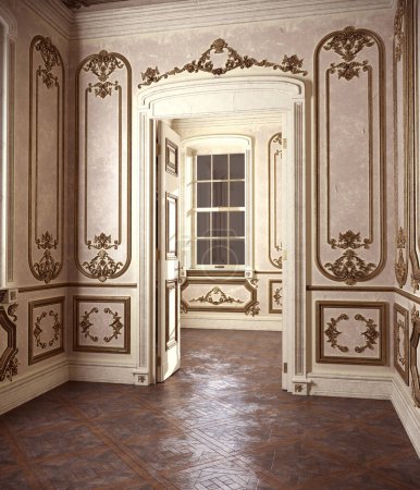 Baroque Room Interior, Empty Victorian or Renaissance Room and Doorway