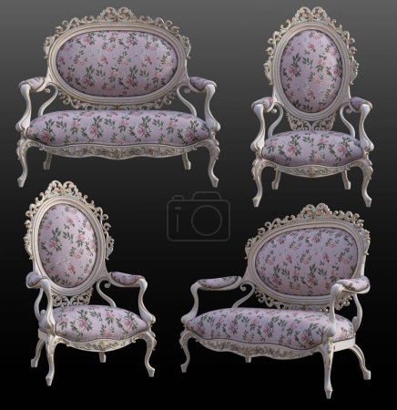 Photo for Renaissance, Rococo or Baroque Upholstered Furniture, Pink Floral - Royalty Free Image