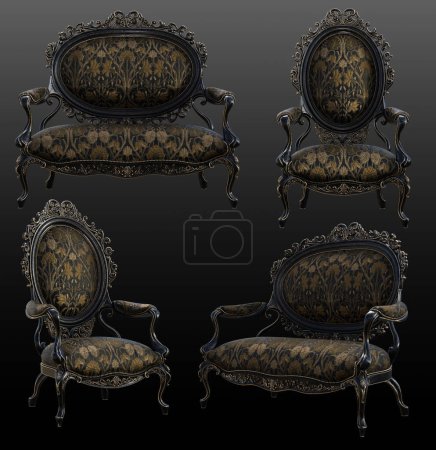 Photo for Renaissance, Rococo or Baroque Upholstered Furniture, Black and Gold - Royalty Free Image