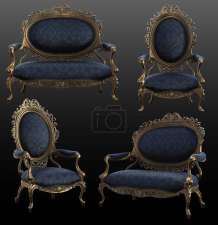 Photo for Renaissance, Rococo or Baroque Upholstered Furniture, Dark Blue - Royalty Free Image