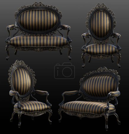 Photo for Renaissance, Rococo or Baroque Upholstered Furniture, Black and Gold Stripe - Royalty Free Image