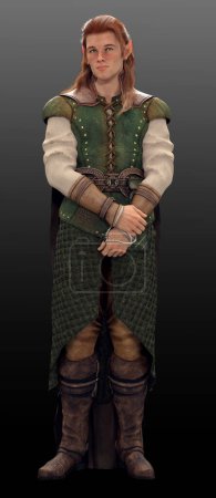 Foto de Elfo de fantasía, Elfo de madera mago o guardabosques con pecas y pelo rojo - Imagen libre de derechos