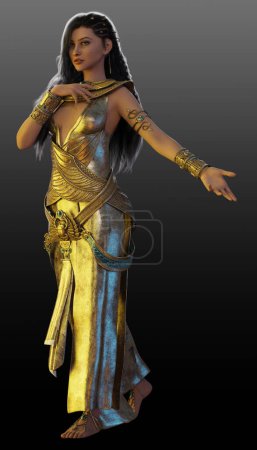 Foto de Fantasía sacerdotisa egipcia o bailarina en vestido de oro oriental - Imagen libre de derechos