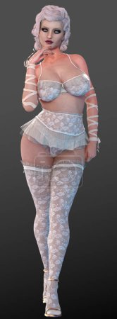 Photo for Vintage Pinup Woman, Flapper or Glamour Model with 1920s blonde hair and white lace lingerie - Royalty Free Image