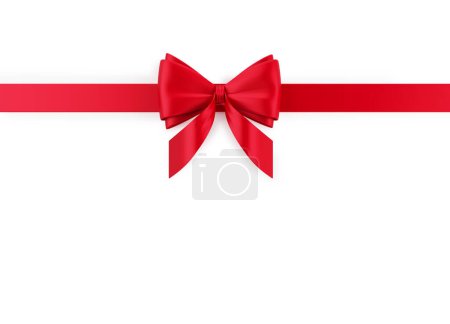 red silky ribbon bow knot isolated on white background. decorative design element, frame banner for sale advertising, web, social media and fashion ads.