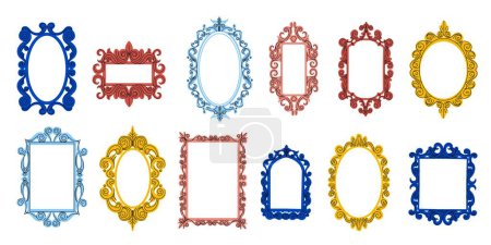 Illustration for Decorative frames. Vintage baroque antique decorative tracery mirrors, creative cartoon doodle romantic design elements. Vector isolated set. Old borders for pictures of different shapes - Royalty Free Image