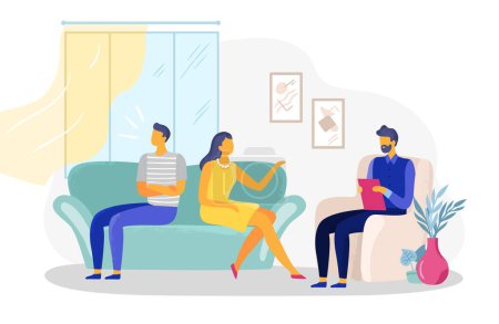 Illustration for Psychological therapy with couple woman and man. Vector of psychology illustration, psychologist and psychotherapy counseling for family - Royalty Free Image
