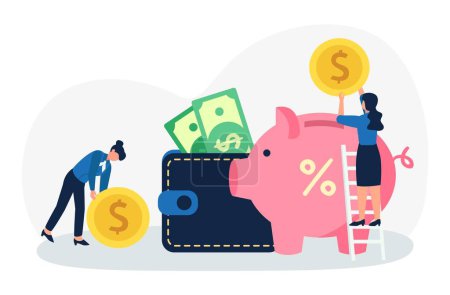 Ilustración de Investment concept save money and collect in wallet. Vector of bank fund deposit, wallet and wealth illustration - Imagen libre de derechos