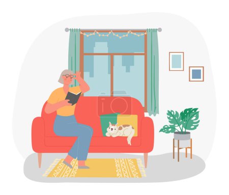 Téléchargez les illustrations : Senior people with health problems, character suffering from vision lost. Vector of health problem, illustration of vision retired - en licence libre de droit