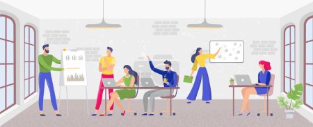 Illustration for Team collaboration, work flow in office concept. Vector of business team work, teamwork in office, illustration of concept collaboration - Royalty Free Image
