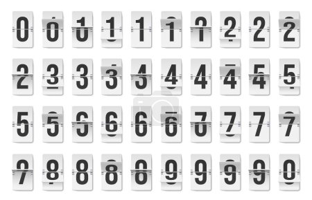 Ziffernfolge umstellen. Tafel mit Ziffernblatt, alte veraltete mechanische Countdown-Anzeigetafel mit numerischer Zähleranimation. Vektor-Sammlung der Anzeigetafel Flip-Displayillustration