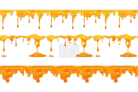 Ilustración de Patrón de goteo de miel. Impresión sin costuras con néctar dulce de abeja, gotas de jarabe líquido de fusión para envolver el diseño de tela de papel tapiz. Textura vectorial de la línea de patrón de gota de miel ilustración - Imagen libre de derechos