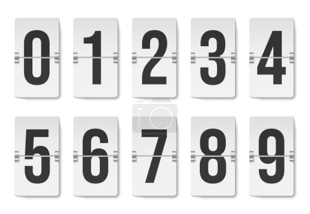 Illustration for Counter numbers. Countdown mechanical scoreboard, timer remaining indicator or arrival time panel, flip clock with hours minutes seconds. Vector set of scoreboard display for countdown illustration - Royalty Free Image