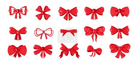 Illustration for Cartoon gift bows. Decorative bowknot with ribbons for wrapping present package, cute bowtie tape for holiday celebration decor. Vector flat set of bowknot for present gift illustration - Royalty Free Image
