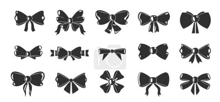 Illustration for Black bows icons. Decorative bowknot silhouettes different shapes, gift wrapping ribbons, ornate elements for party celebration decor. Vector isolated set of bowknot for present holiday illustration - Royalty Free Image