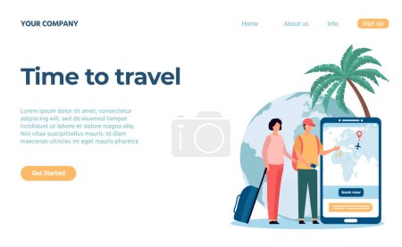 Illustration for Time to travel concept landing page agency. Vector of vacation agency, travel and tourism page, concept of journey template illustration - Royalty Free Image