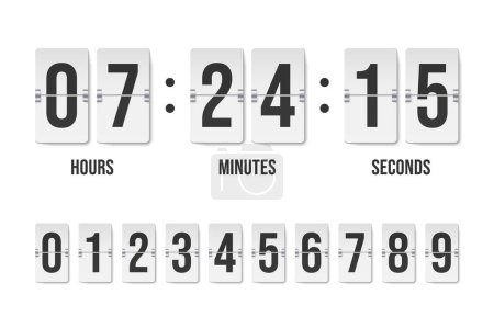Countdown-Timer. Mechanische analoge Spiegeluhr mit Ziffernanzeige, Retro-Automatik-Datumsstundenzähler. Vektorillustration des mechanischen Anzeigetafel-Flip-Countdowns