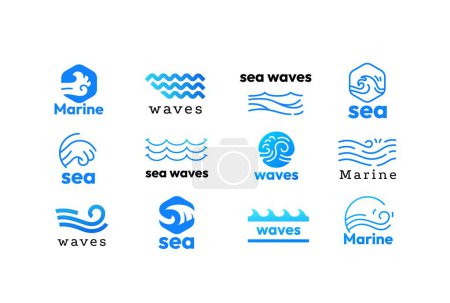 Illustration for Water wave logo. Elegant ocean wave silhouette flat style for corporate minimal design, white wave silhouettes for card cover design. Vector isolated set of ocean and sea logo wave illustration - Royalty Free Image