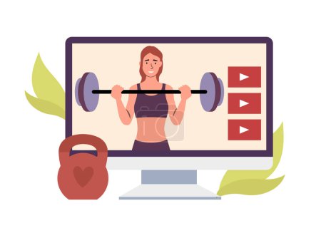 Illustration for Fitness video bloggers, online streaming by trainer. Vector blog fitness, video online, vlog lifestyle, workout and sport channel with exercise illustration - Royalty Free Image
