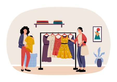 Ilustración de Compras y concepto de compra, tienda de ropa y mercado. Ilustración de la tienda al por menor, compra y vector del cliente - Imagen libre de derechos
