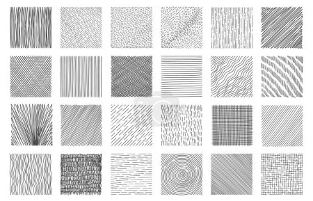 Illustration for Hatching squares. Doodle geometric frame with crosshatch scratches, messy monochrome drawing technic, paper draft design. Vector isolated set of crosshatch frame geometric, line pencil illustration - Royalty Free Image