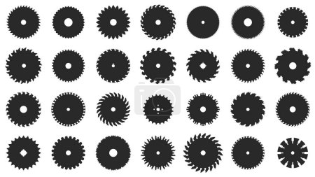 Illustration for Circular saw. Rotary blades saw machine, cut teeth machine for carpentry, industrial machine for wood construction. Vector flat illustration of circle circular cut - Royalty Free Image