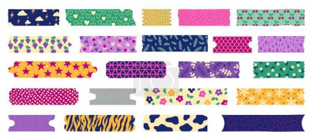 Illustration for Decorative tape shape collection. Cute borders for planner, scrapbook and memo, scotch tape pattern. Vector washi tape set of decoration border and decorative illustration - Royalty Free Image