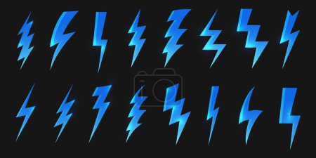 Illustration for Lightning bolt icon. Cartoon electric strike, energy burst and electric charge, energy arrow and power symbol flat style. Vector isolated set of electric energy flash icon illustration - Royalty Free Image