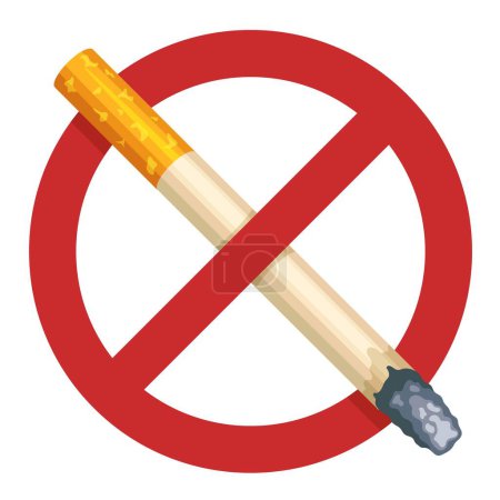 Téléchargez les illustrations : Pas de signe fumeur. Pictogramme d'avertissement de l'interdiction de fumer, cigarette avec fumée et vapeurs toxiques, interdiction plate et icônes de la dépendance au tabac. Ensemble isolé vectoriel. Restrictions publiques - en licence libre de droit
